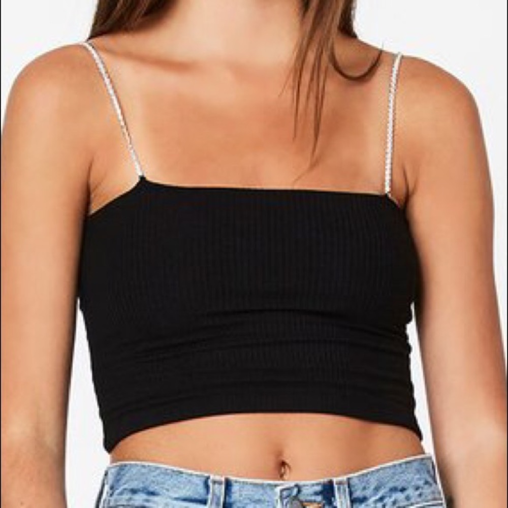 LF Rhinestone Strap Black Crop Top